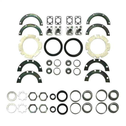 Knuckle King Pin and Front Axle Rebuild Kit with various steel components and gaskets for vehicle maintenance