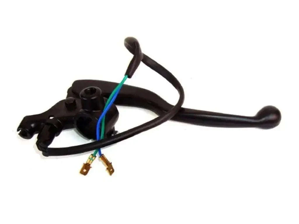 Front brake lever assembly with switch, black lever and wiring harness with terminals