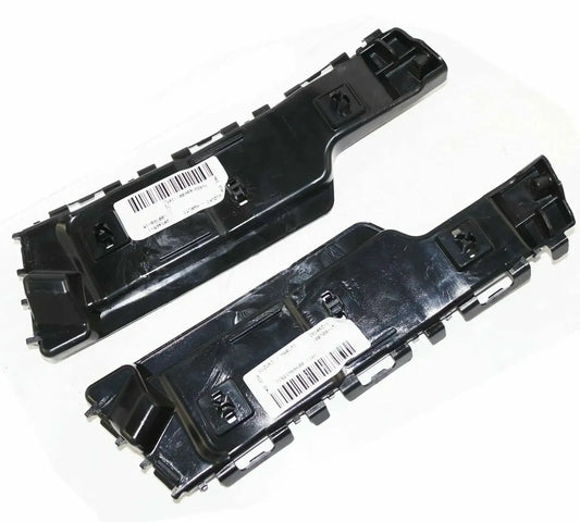 Rear bumper bracket, dark plastic, pair with mounting tabs and barcode labels