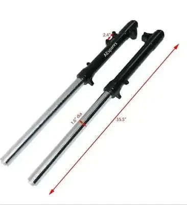 Front fork assembly for Royal Enfield Himalayan, pair of black fork tubes with silver legs