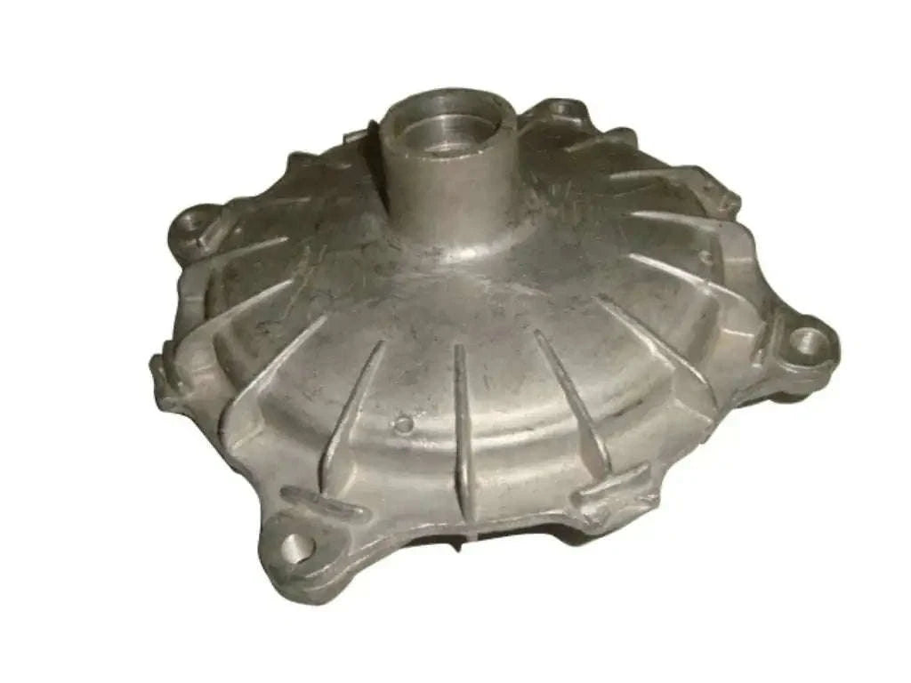 Metal front hub assembly with circular center and mounting tabs