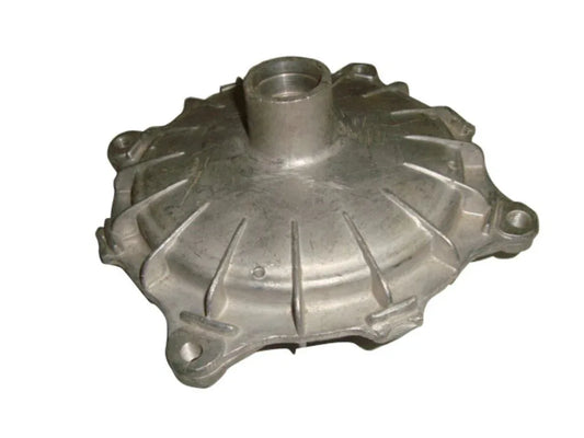 Metal front hub assembly with circular center and mounting tabs