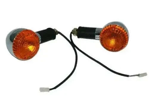 Front indicator blinker set: two amber round turn signals with black housings and wiring