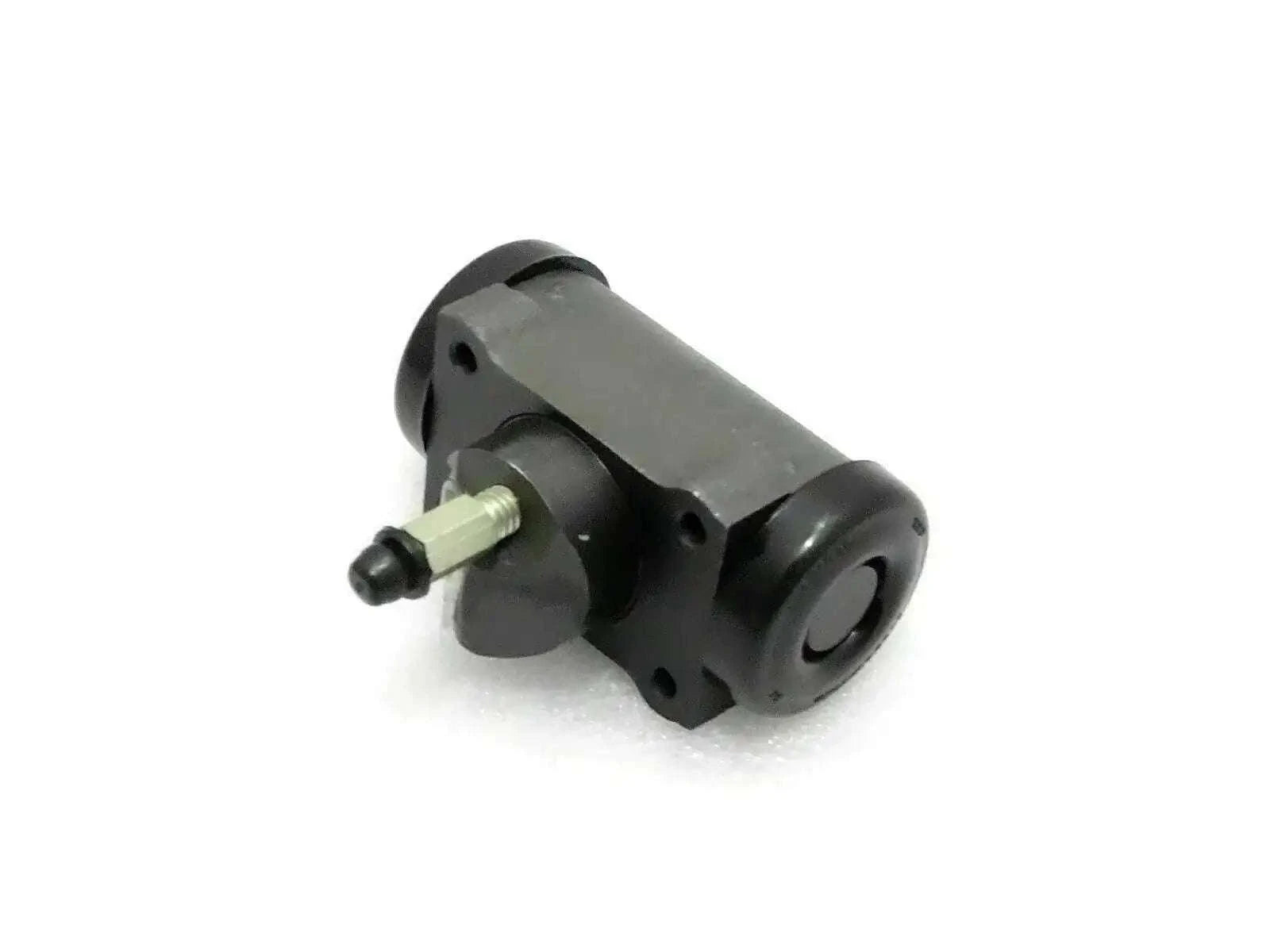 Front wheel brake cylinder assembly with metal body and black mounting flanges