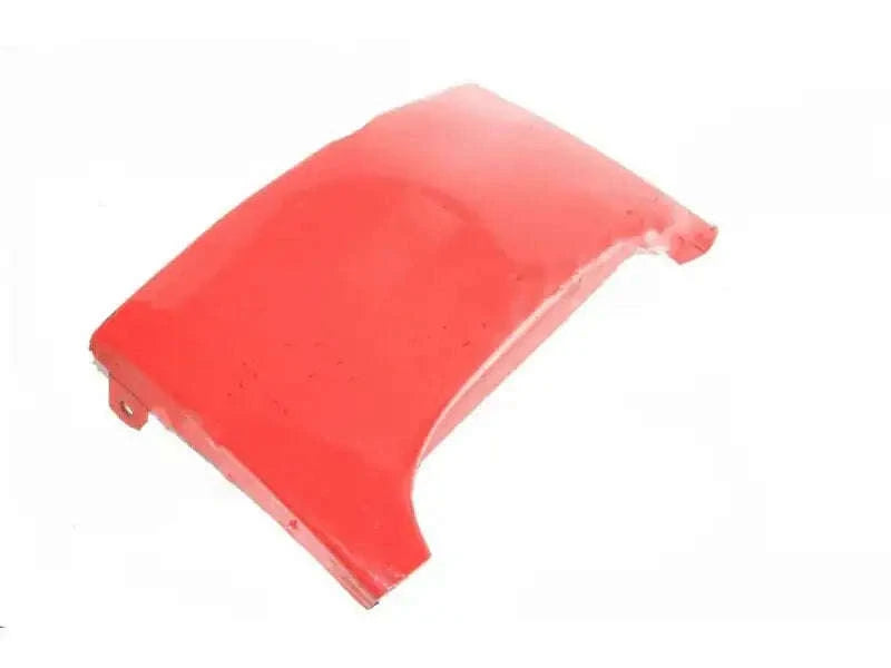Red tractor front lower panel with curved shape and mounting holes