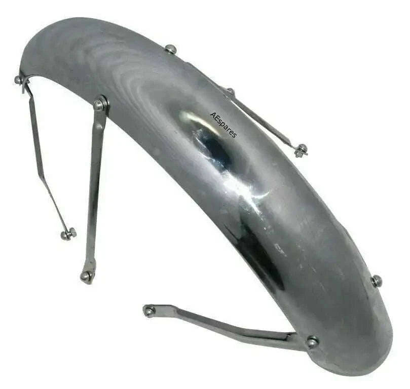 Front metal mudguard fender with chrome mounting stays