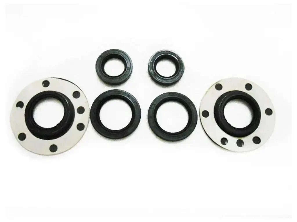 Wheel seal kit with two metal flanges and four black rubber seals