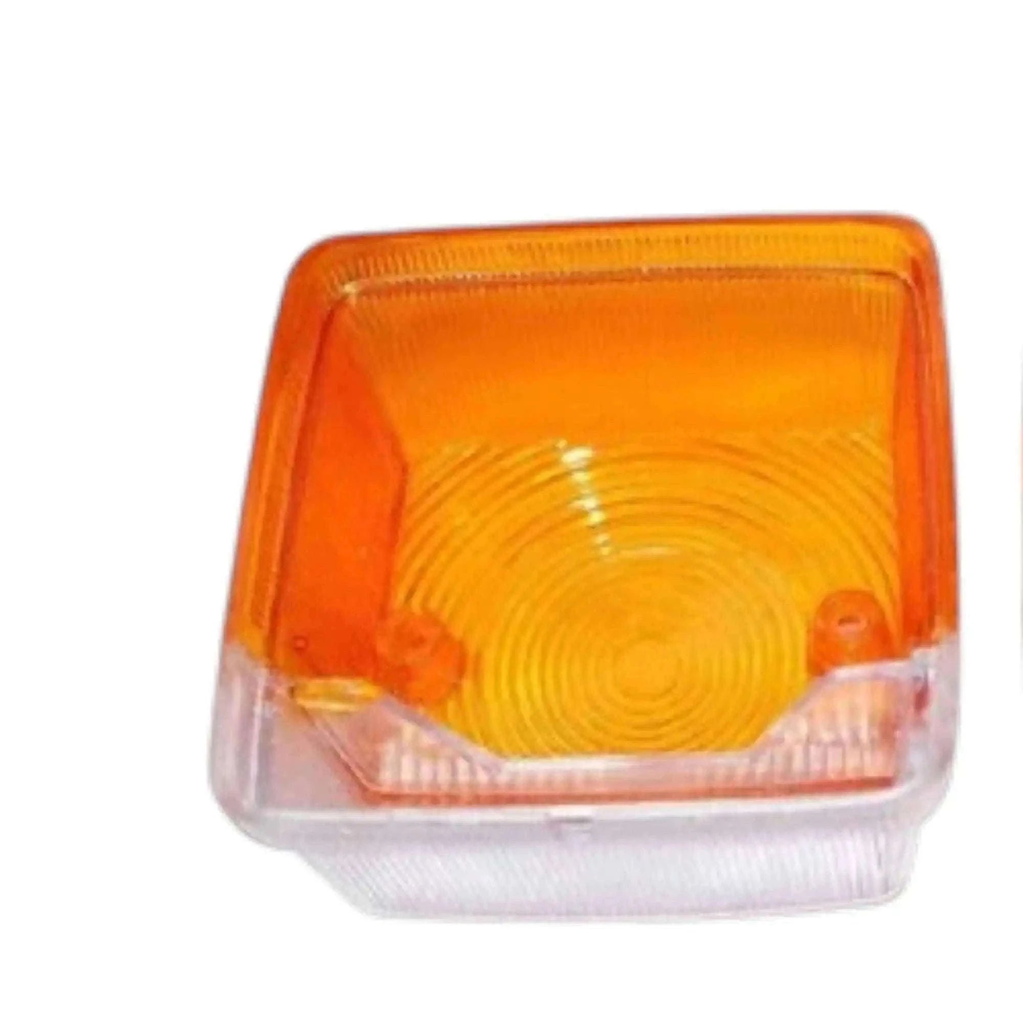 Lamp lens cover with amber orange top and clear bottom, rectangular