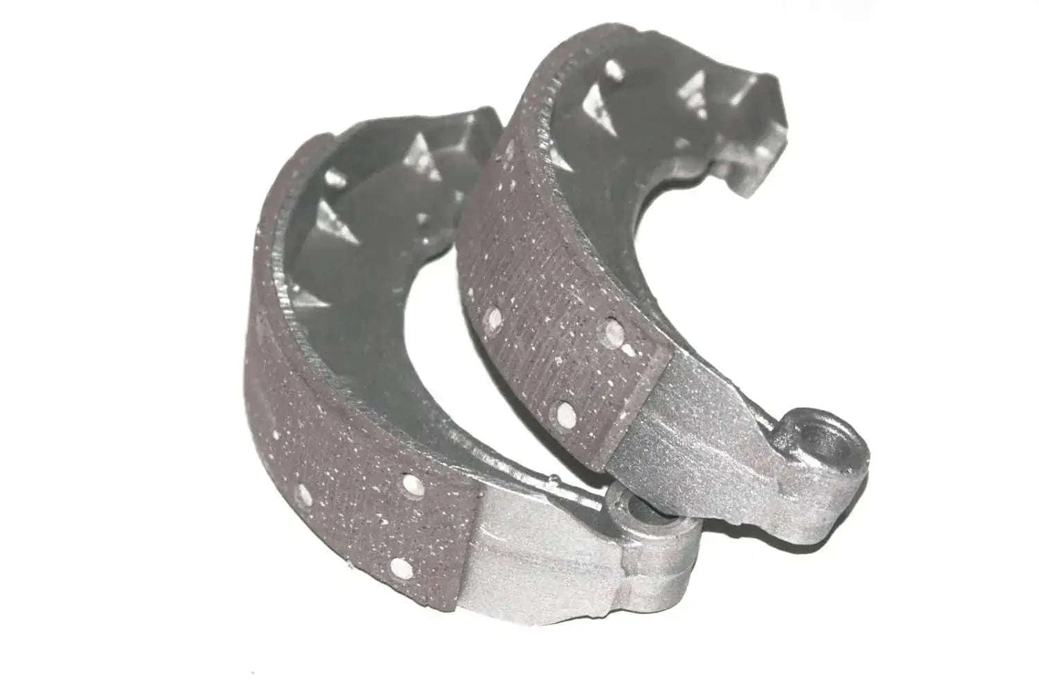 Front motorcycle brake shoe pad set, curved dark pads with rivets