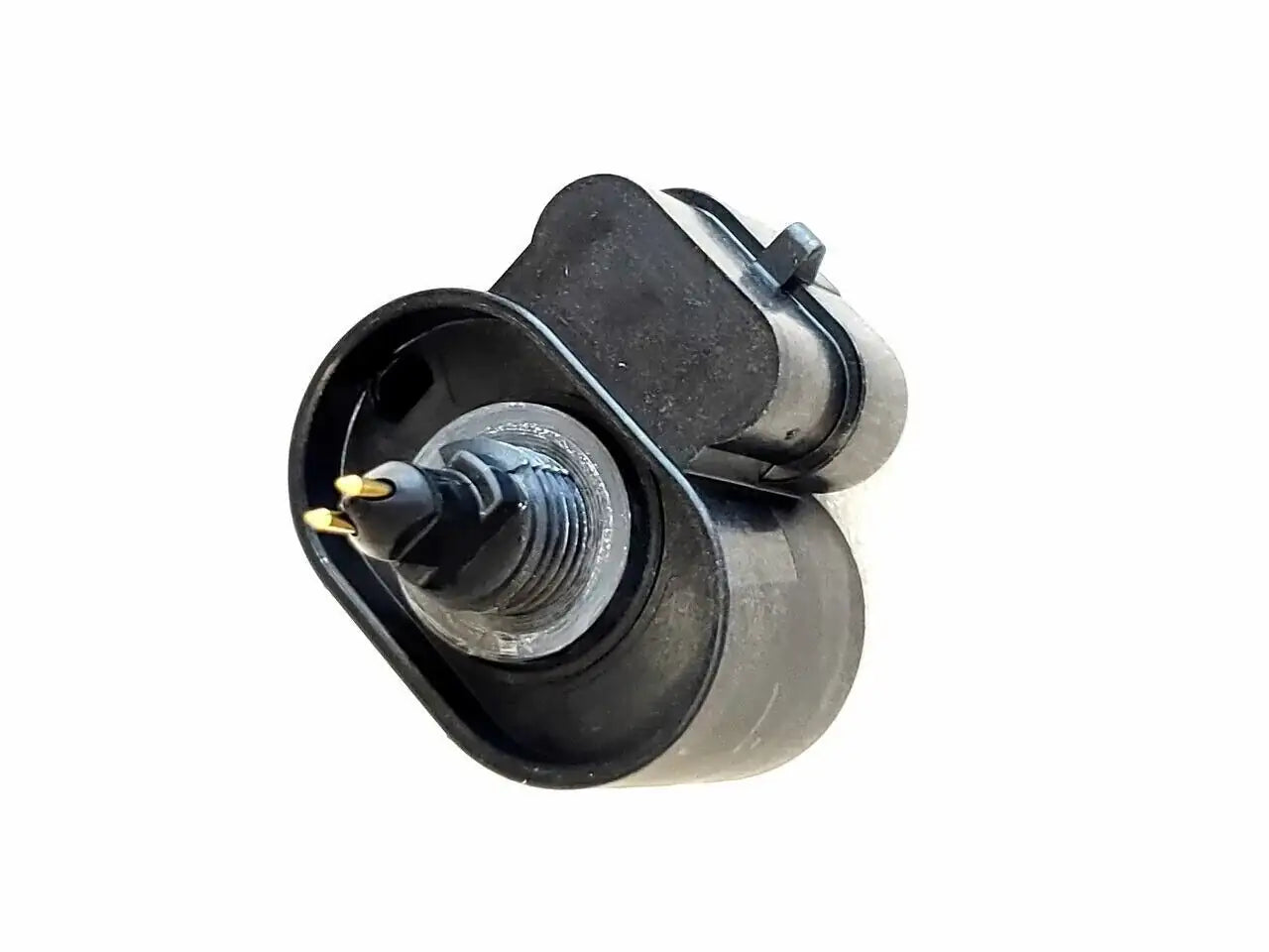 Fuel filter water sensor with black rubber housing and exposed metal terminals