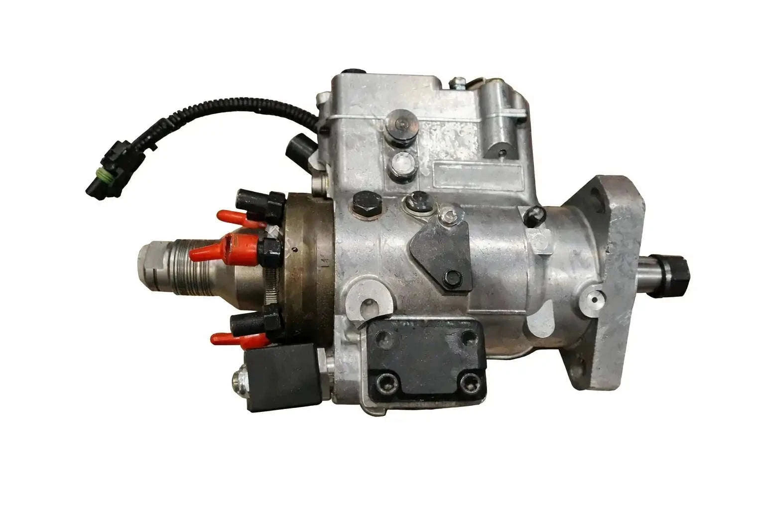 Fuel injection pump with wiring harness and red/black electrical connectors