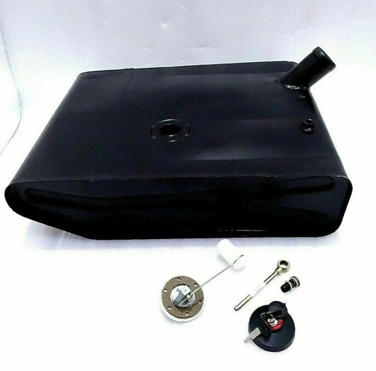 Fuel tank cap with fuel sensor and banjo nut set, black cap and metal components