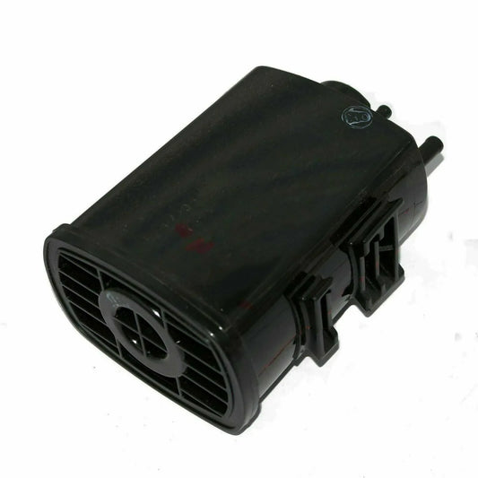 Charcoal fuel vapor canister with vented housing and outlet connector