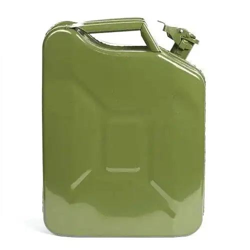 Military Green Jerry Can, durable metal, 20 liters capacity, ideal for fuel storage and transportation