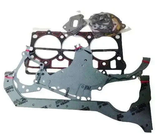 Engine gasket set with assorted head gaskets and seals, mixed dark and gray