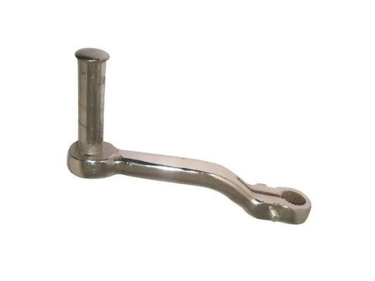 Metal gear change lever with knurled grip and curved arm
