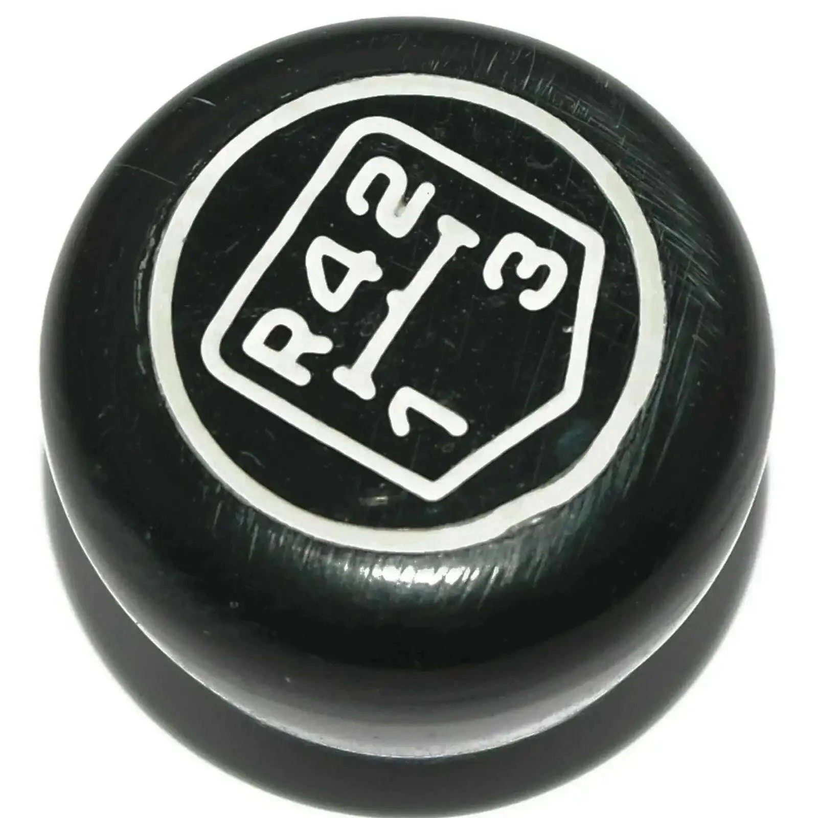 Black gear shift lever knob with white gear-pattern logo