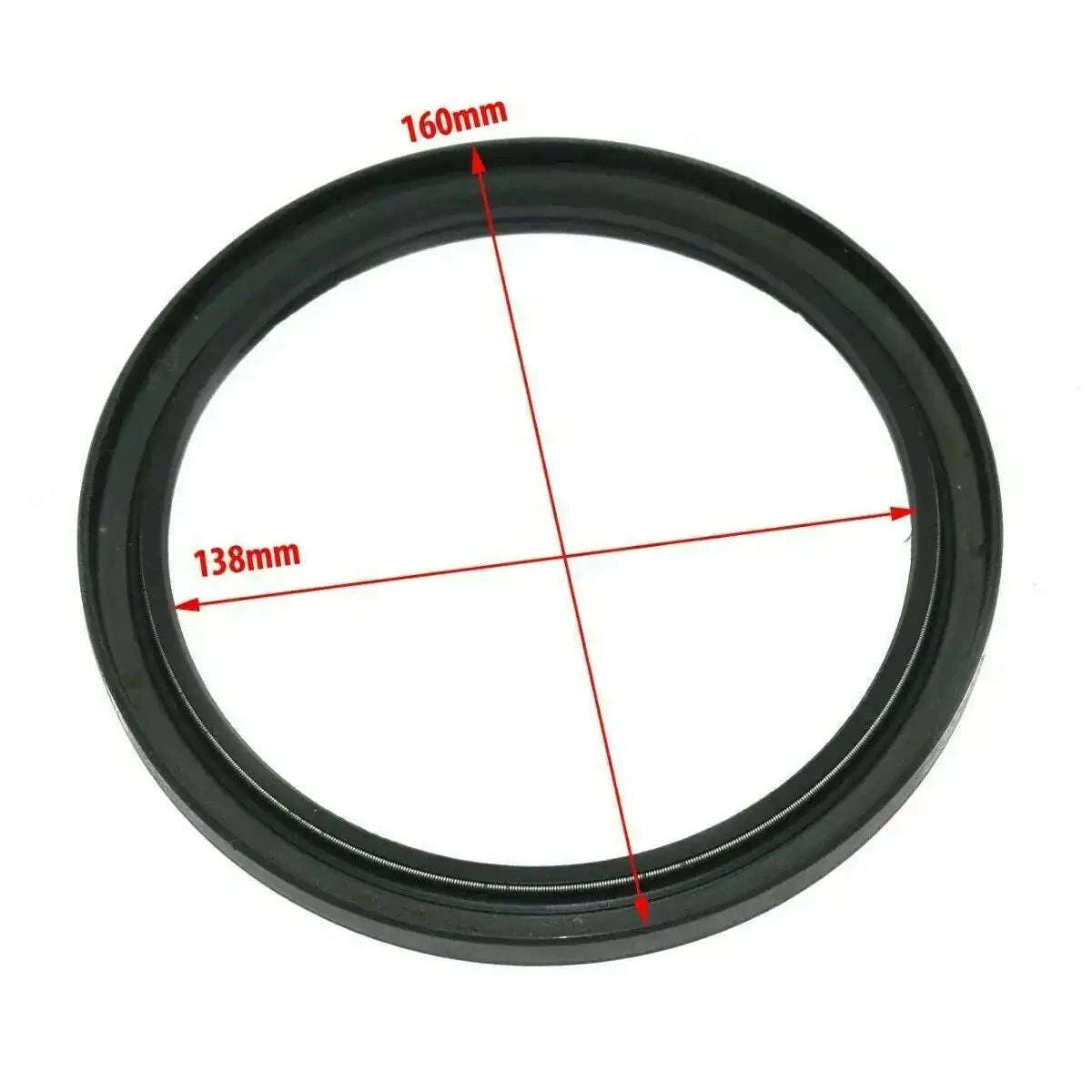 Black rubber seal ring: 160mm outer, 138mm inner diameter.