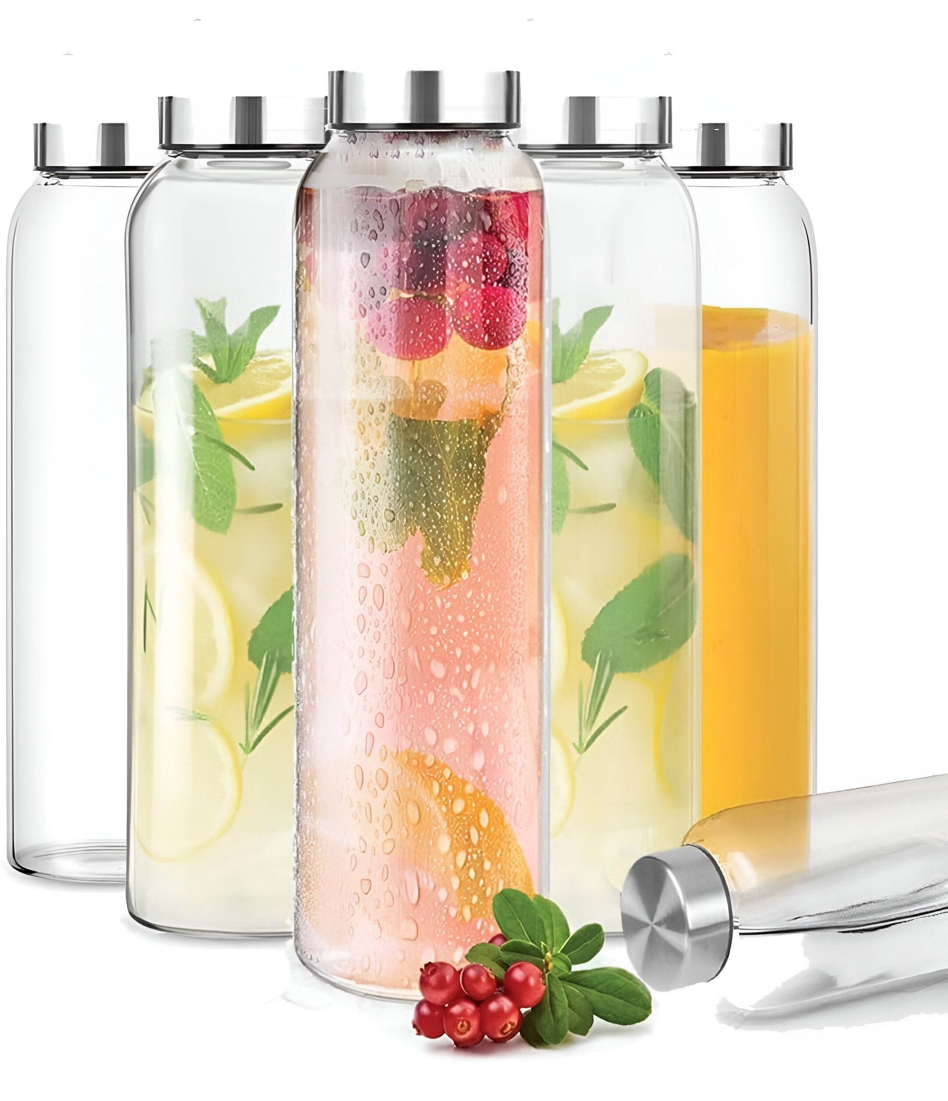 Glass Water Bottles Steel Cap Leak Proof Detox Water Bottle Glass 750ml 2 Bottle - StellerGear