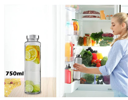 Glass Water Bottles Steel Cap Leak Proof Detox Water Bottle Glass 750ml 2 Bottle - StellerGear