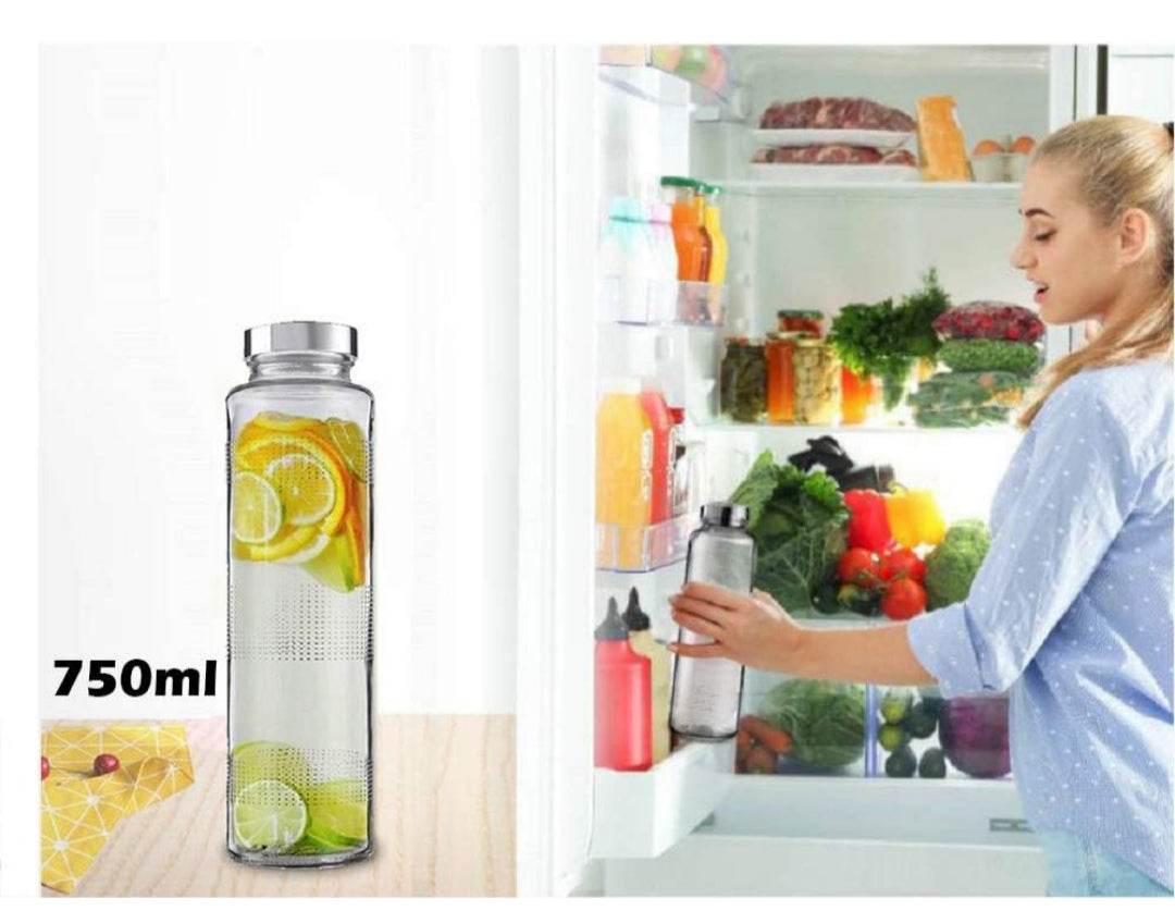 Glass Water Bottles Steel Cap Leak Proof Detox Water Bottle Glass 750ml 2 Bottle - StellerGear