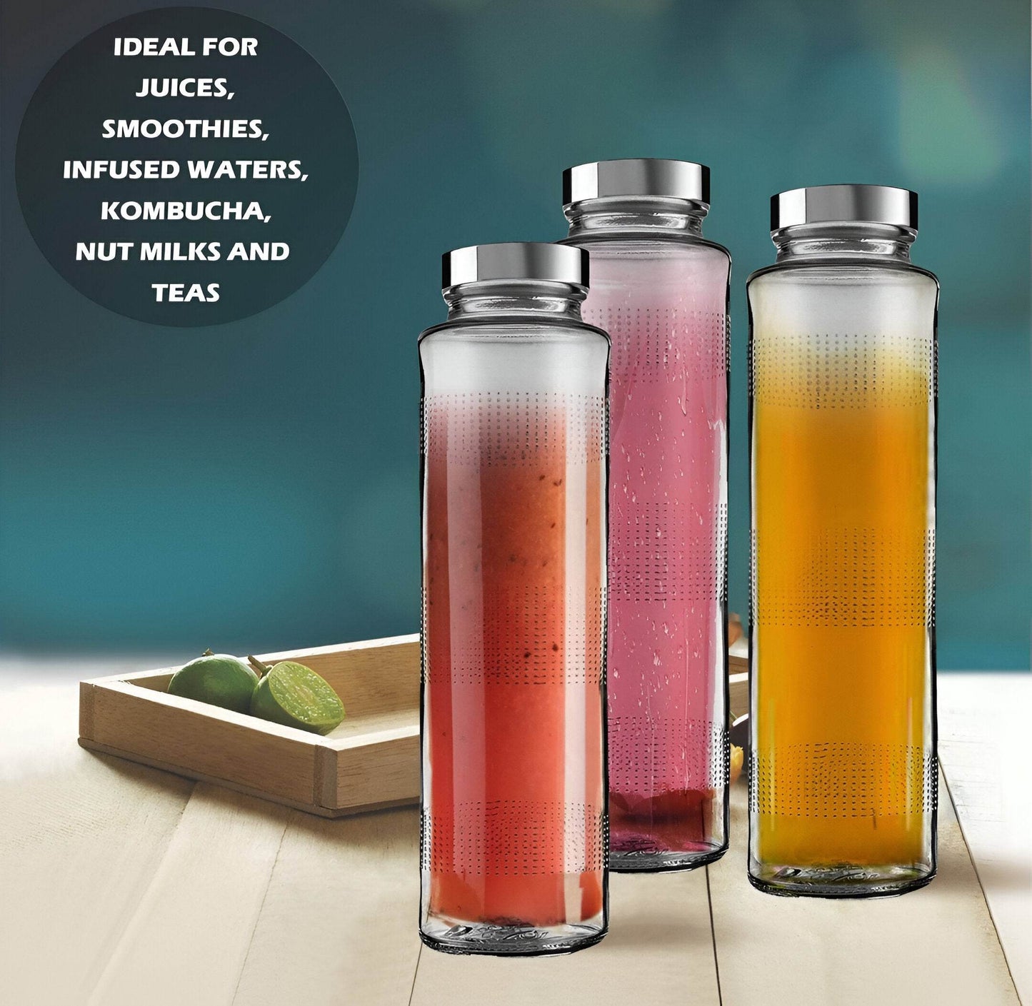 Glass Water Bottles Steel Cap Leak Proof Detox Water Bottle Glass 750ml 2 Bottle - StellerGear