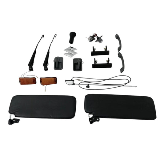Suzuki Samurai SJ410 SJ413 Sierra Gypsy Kit with black sun visors and accessories for Gypsy Rose restoration
