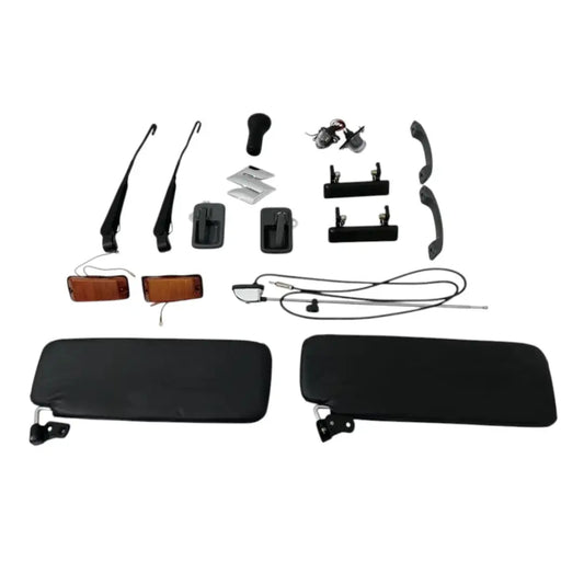 Suzuki Samurai SJ410 SJ413 Sierra Gypsy Kit with black sun visors and accessories for Gypsy Rose restoration