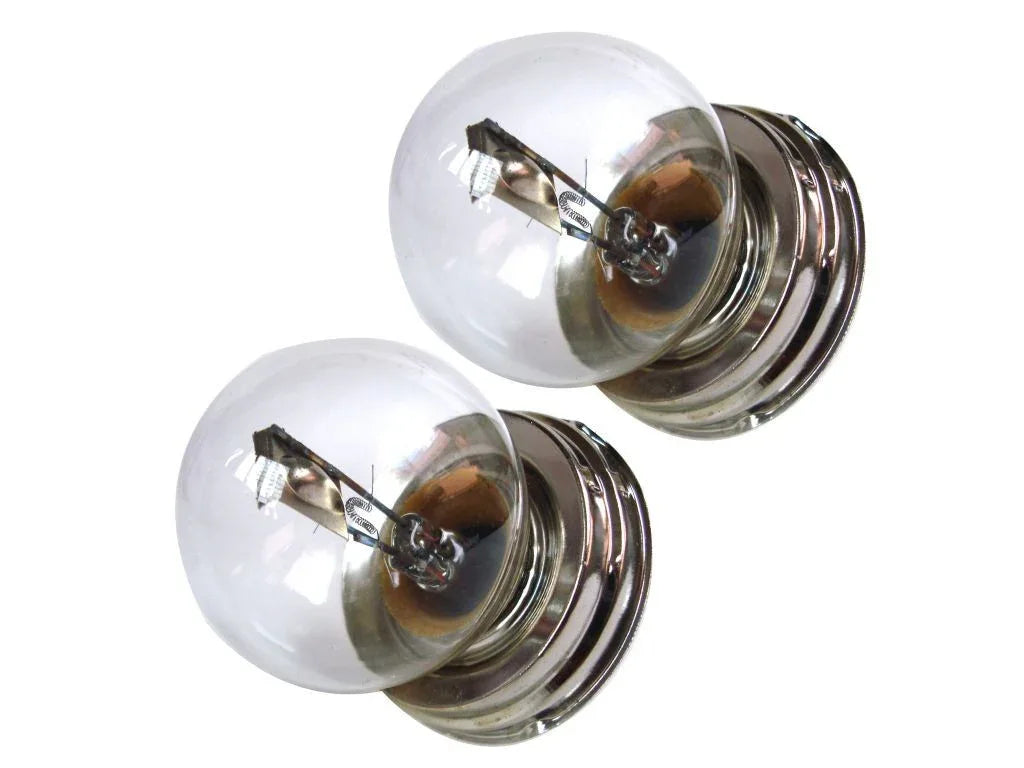 12V headlamp bulb with shield, two glass bulbs with metal bases