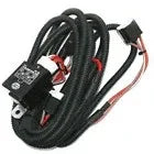Headlight relay with wiring harness and mounting bracket, bundled dark braided cable