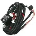 Headlight relay with wiring harness and mounting bracket, bundled dark braided cable