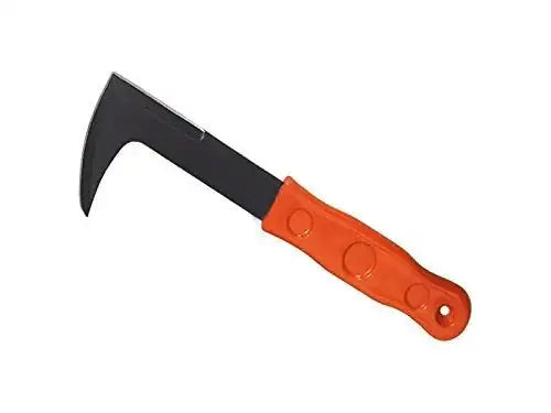 Garden edging knife with steel blade and orange handle