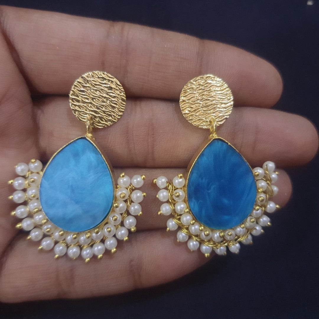 Amber Pearls Handcrafted Brass Drop Earrings with Pearls - StellerGear