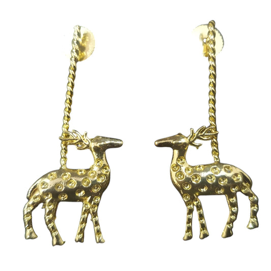 Handcrafted brass earrings featuring a unique reindeer design with intricate detailing