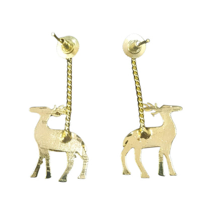 Handcrafted brass earrings featuring unique deer designs with hanging chains for a stylish look