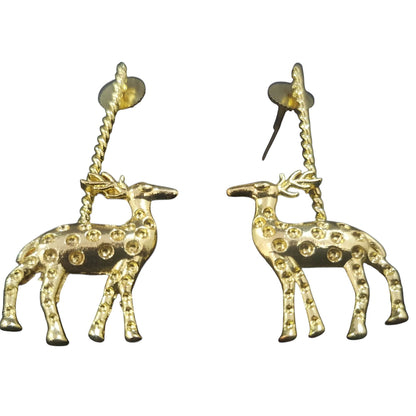 Handcrafted brass earrings featuring a unique deer design with detailed etching