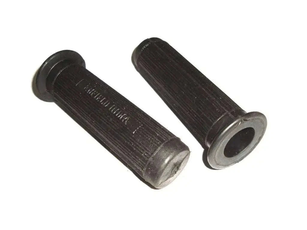 Royal Enfield handlebar grips: black rubber with metal end rings