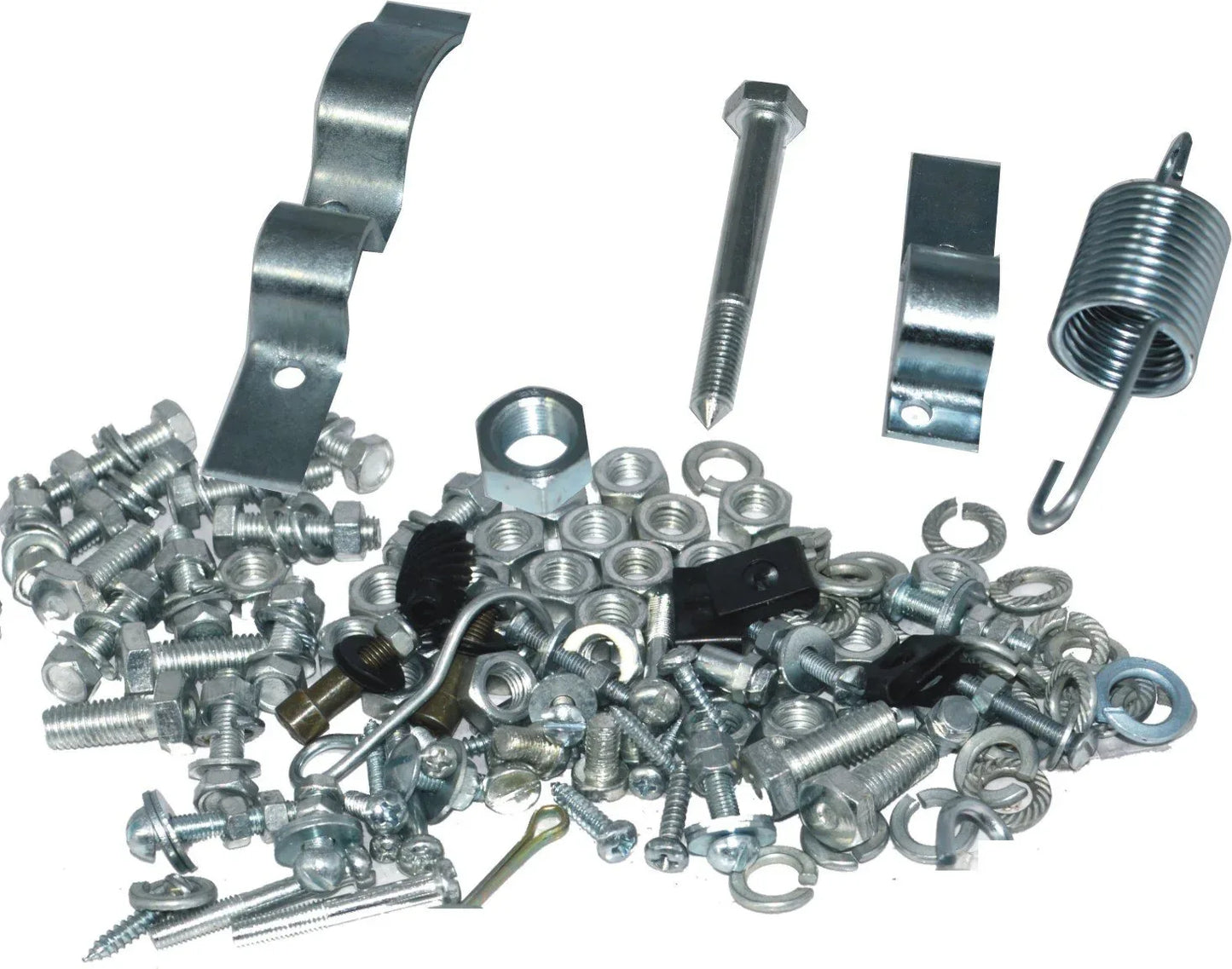 Vespa PX nut and bolt hardware kit with silver nuts, bolts, washers, and spring clips