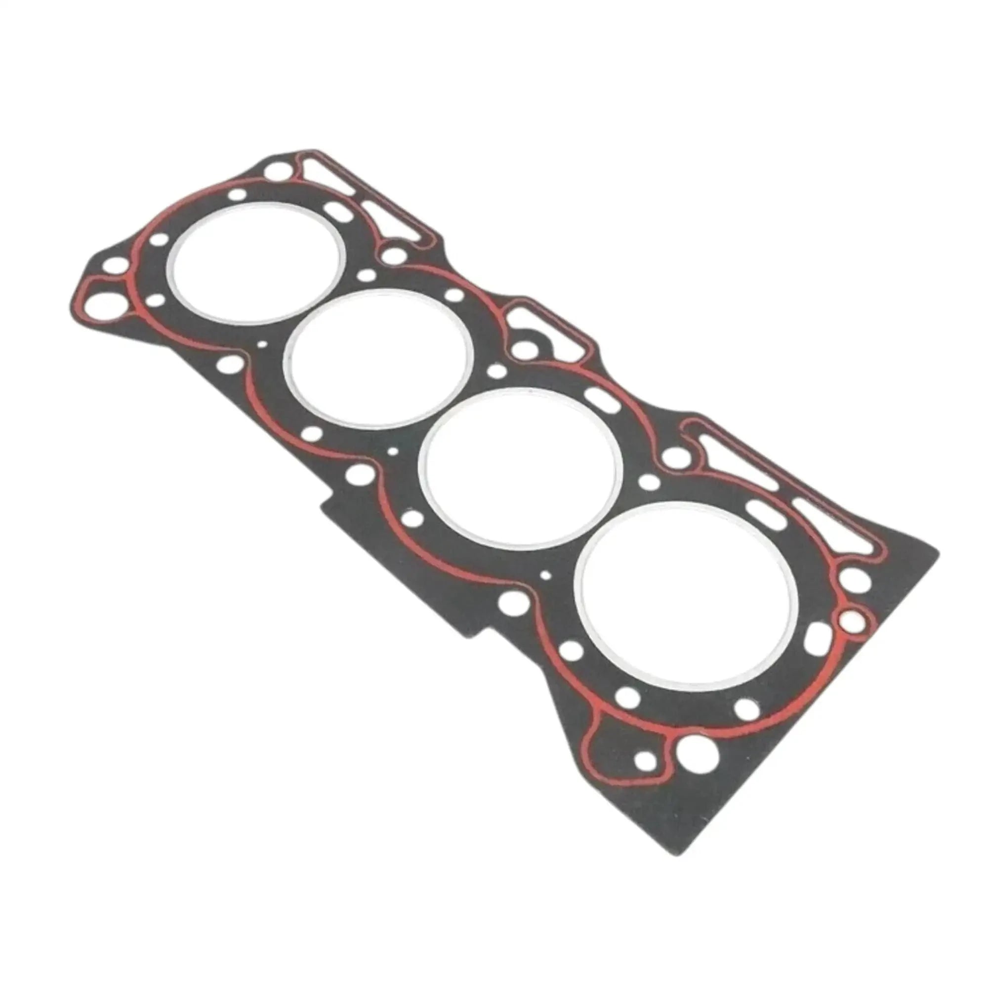 Engine head gasket, diagonal angle, four cylinder cutouts with bolt holes, black/red