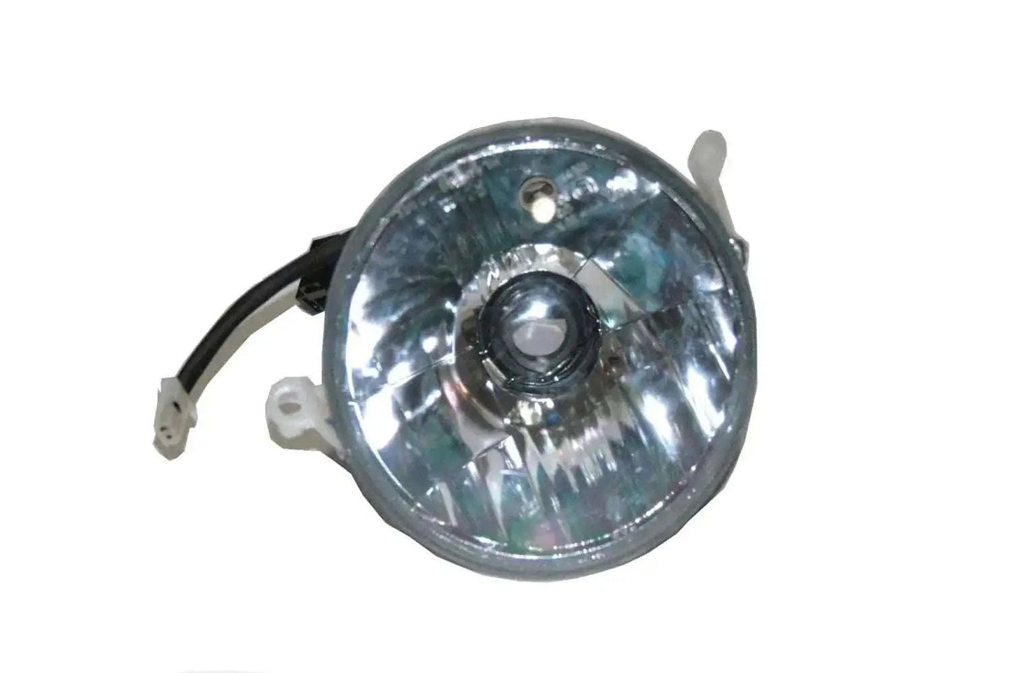 Headlight reflector lens assembly, circular glass lens with chrome housing and mounting holes
