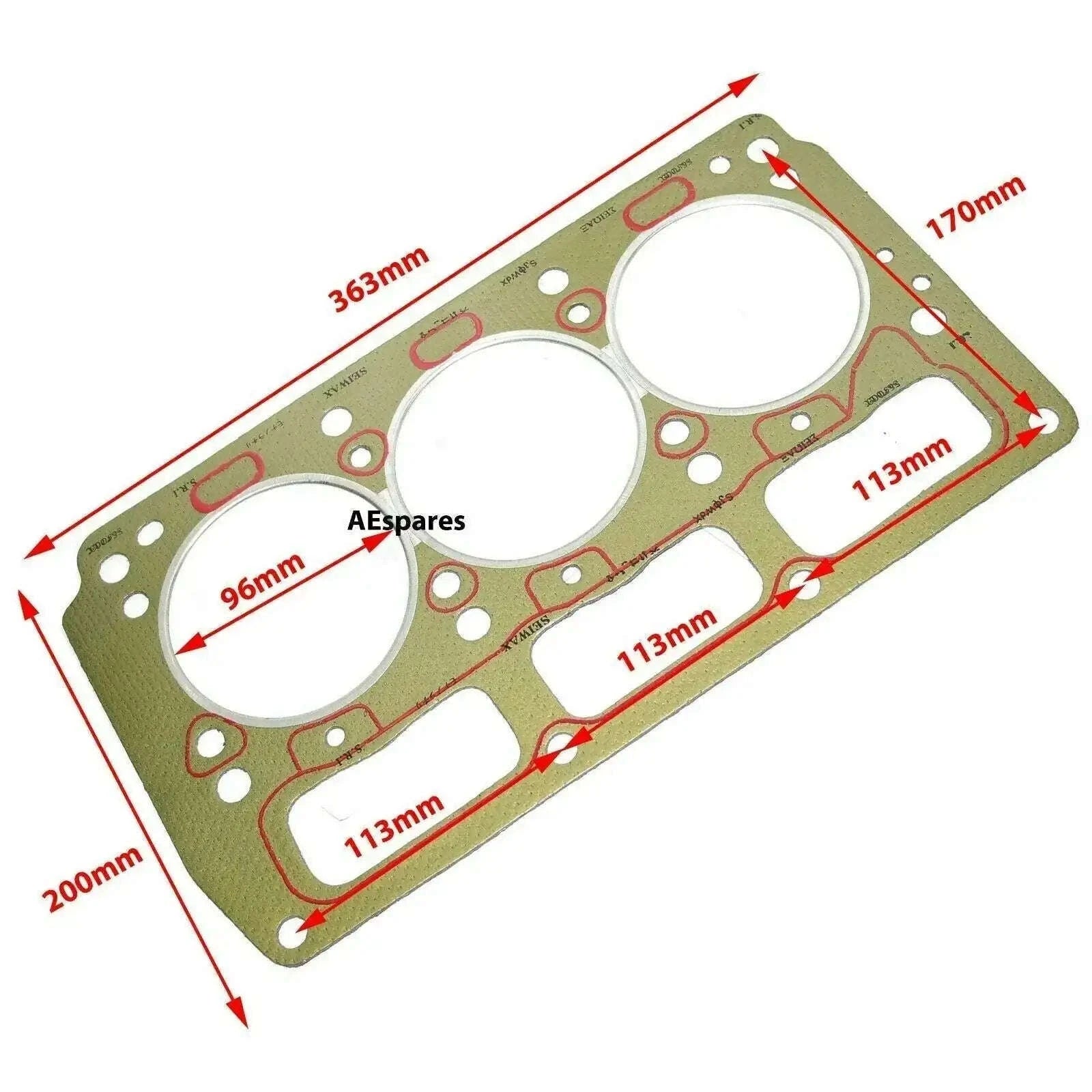 Engine head gasket kit, green metal with two large circular bores and bolt holes