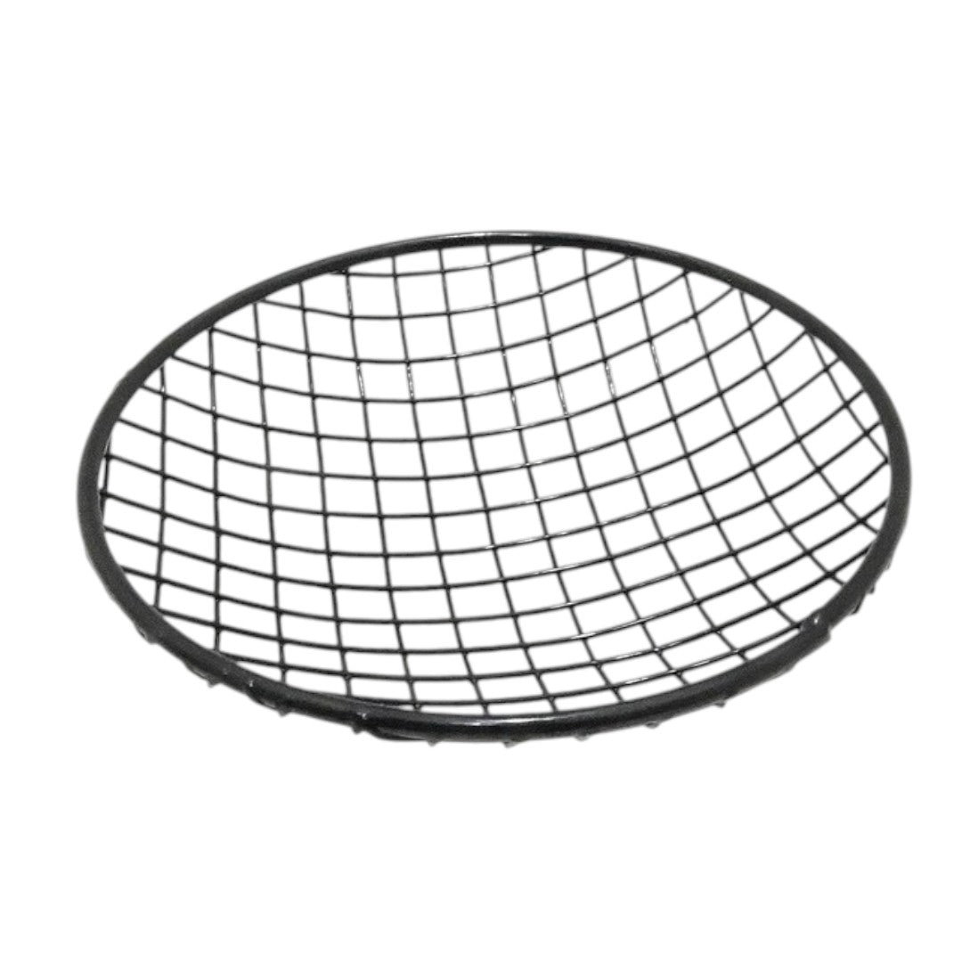 Durable black metal headlight grill accessory with a round mesh design for vehicle customization