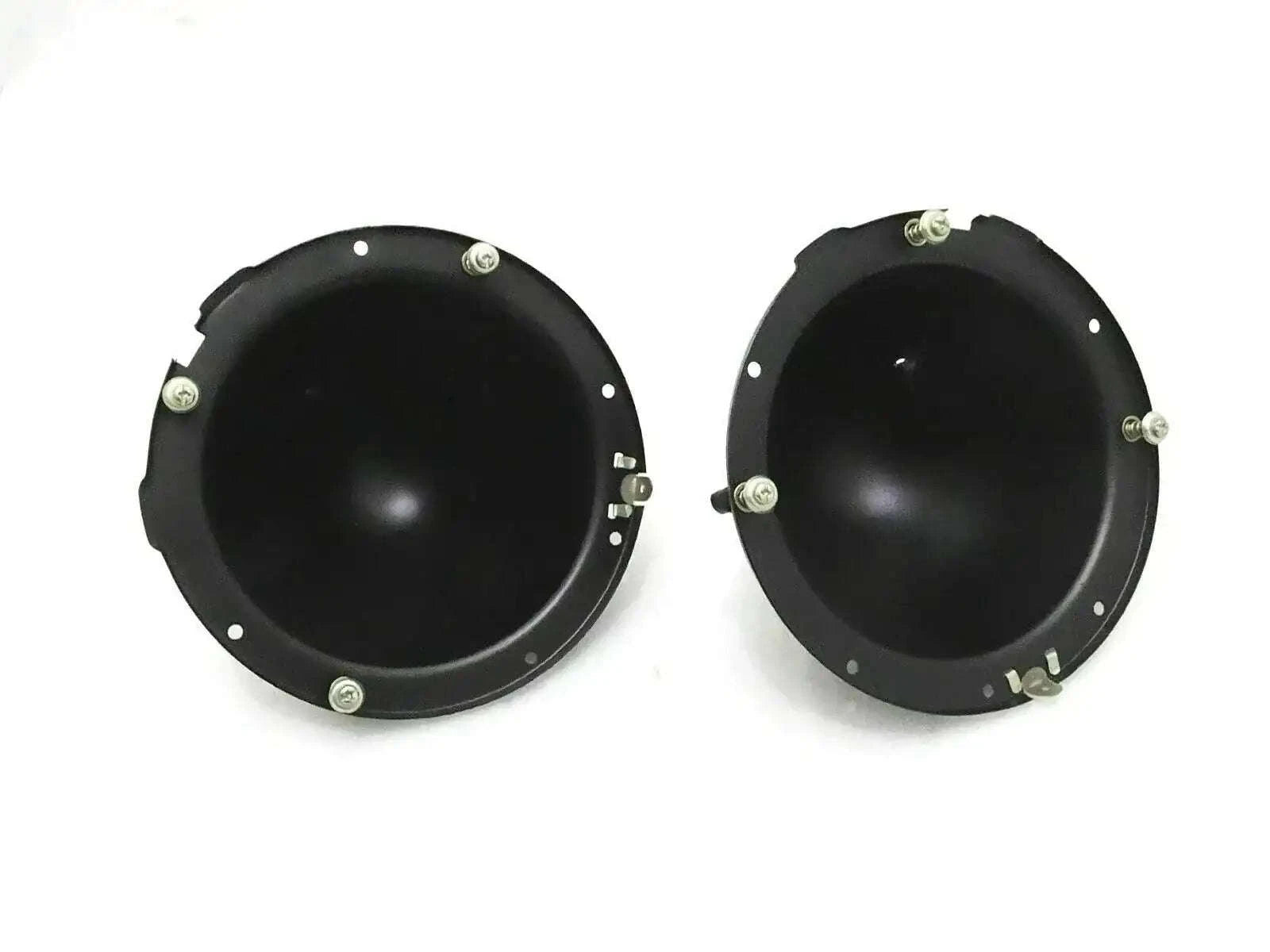 Pair of black headlight mounting buckets with screw holes and small brackets