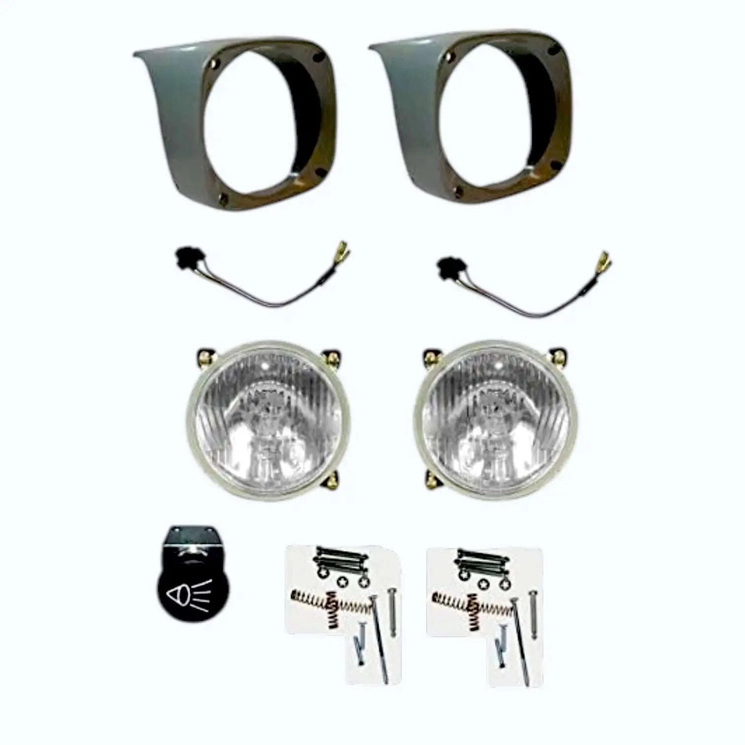 Headlight lamp kit set with cowls, bulbs, wiring, and mounting hardware