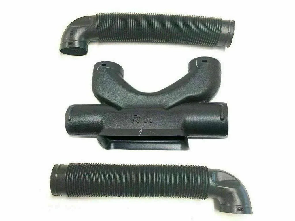 Heater vent duct hose set with curved connector, dark rubber