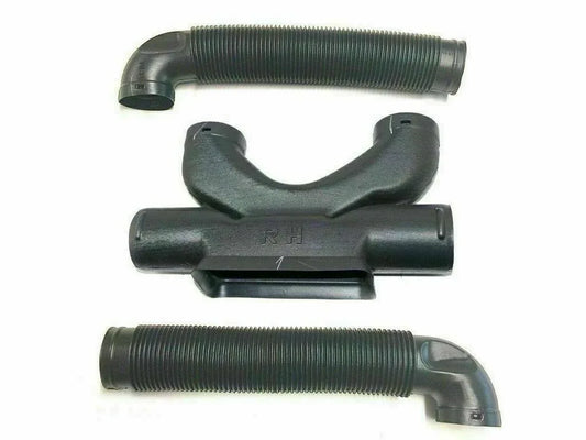 Heater vent duct hose set with curved connector, dark rubber