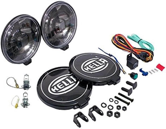 Round 6.5 in halogen off-road light kit with black housings, wiring harness and brackets