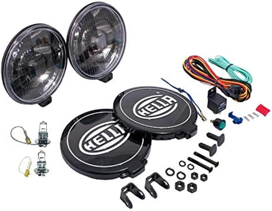 Hella 500 Series Black Magic lights with installation accessories and wiring kit