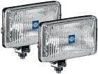 HELLA fog lamp kit with two rectangular lights, durable housing, designed for improved visibility in foggy conditions