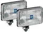 Clear-lens fog lamp kit with two rectangular lamps and mounting brackets